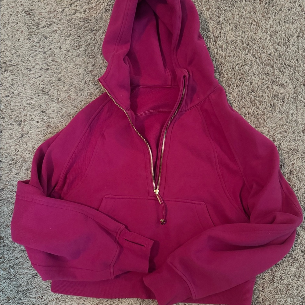 Lululemon Burgundy oversized scuba Hoodie with hood and gold zipper size XS/S